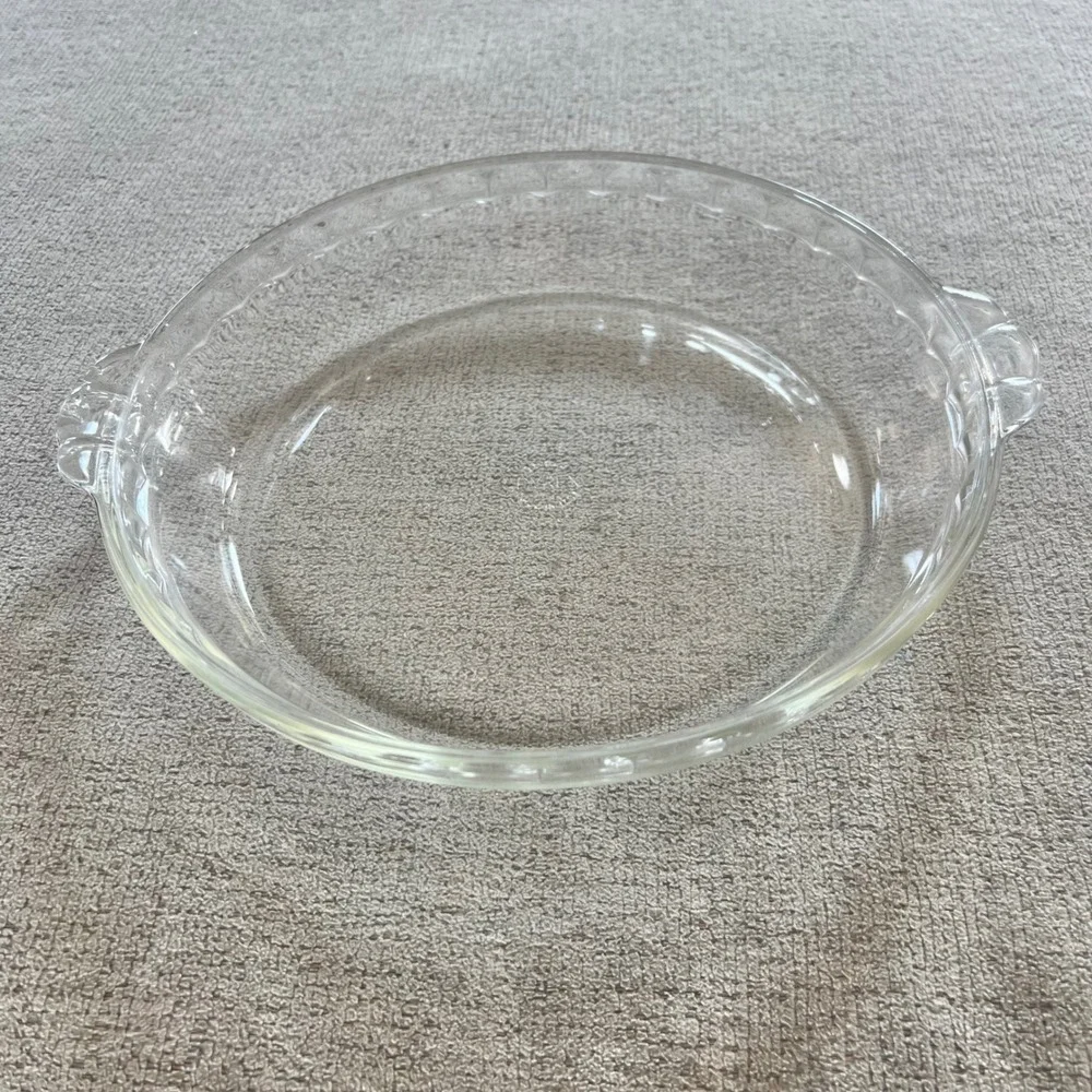 Vintage Pyrex 229 Clear Glass 9.5 Inch Pie Plate Scalloped Handles Made in USA